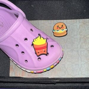 JIBBITZ. CROC CHARMS. Two food items. YUM. Baby Croc not included.